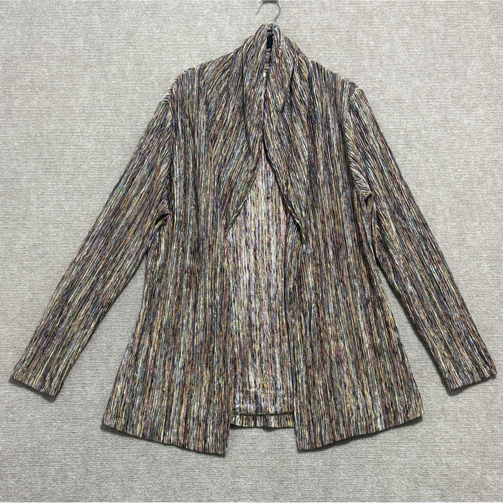 Erin London‎ Jacket Womens Large Multicolor Pleated Metallic Open Front Cardigan